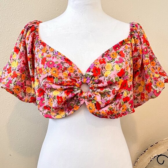 Tops - NWT Floral Crop Plus Size Puffy Sleeves Cottage Festival Summer XXL